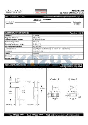 AWS2B datasheet - 32.768kHz SMD Watch Crystal