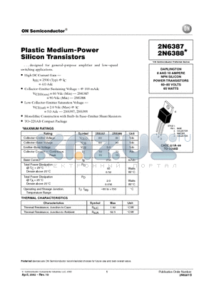 2N6387 datasheet - DARLINGTON NPN SILICON POWER TRANSISTORS