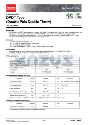 BD11601NUX datasheet - USB Switch ICs DPDT Type (Double Pole Double Throw)
