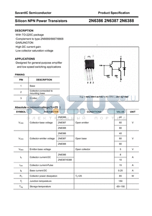 2N6388 datasheet - Silicon NPN Power Transistors