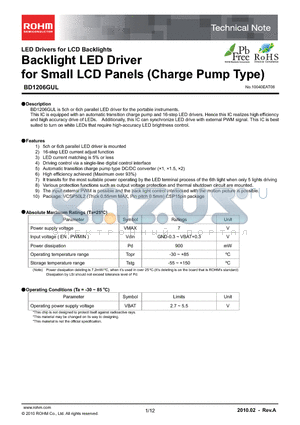 BD1206GUL datasheet - Backlight LED Driver for Small LCD Panels (Charge Pump Type)