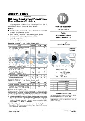 2N6395 datasheet - Silicon Controlled Rectifiers SCRs 12 AMPERES RMS 50 thru 800 VOLTS