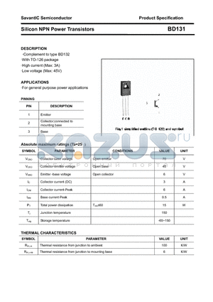 BD131 datasheet - Silicon NPN Power Transistors