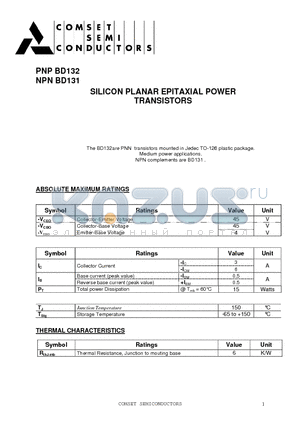 BD131 datasheet - SILICON PLANAR EPITAXIAL POWER TRANSISTORS