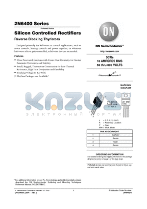 2N6400 datasheet - Silicon Controlled Rectifiers SCRs 16 AMPERES RMS 50 thru 800 VOLTS