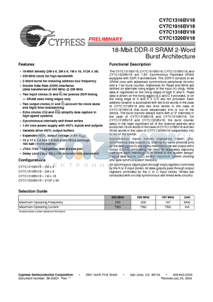 CY7C1316BV18 datasheet - 18-Mbit DDR-II SRAM 2-Word Burst Architecture