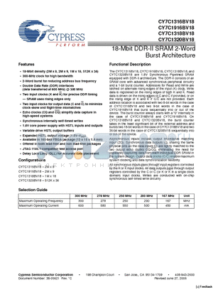 CY7C1316BV18-250BZC datasheet - 18-Mbit DDR-II SRAM 2-Word Burst Architecture