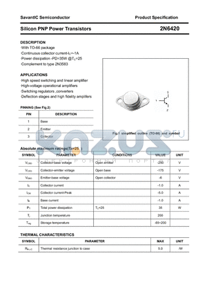 2N6420 datasheet - Silicon PNP Power Transistors