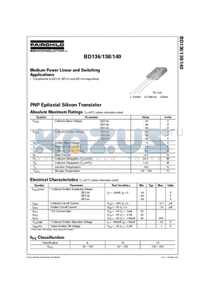 BD136 datasheet - Medium Power Linear and Switching Applications