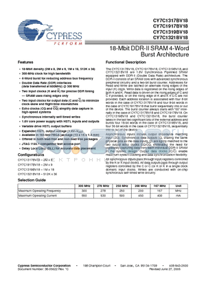 CY7C1317BV18-300BZI datasheet - 18-Mbit DDR-II SRAM 4-Word Burst Architecture