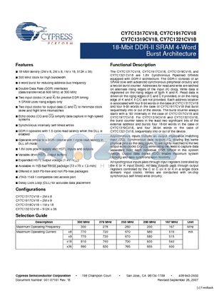 CY7C1317CV18-200BZI datasheet - 18-Mbit DDR-II SRAM 4-Word Burst Architecture