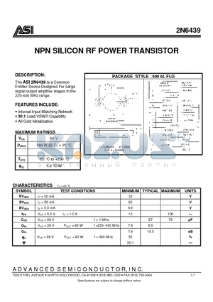 2N6439 datasheet - NPN SILICON RF POWER TRANSISTOR