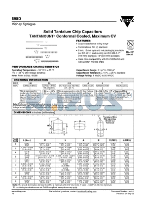 595D datasheet - Solid Tantalum Chip Capacitors TANTAMOUNT^ Conformal Coated, Maximum CV