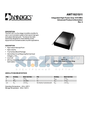 AWT1921S11 datasheet - Integrated High Power Amp 1610 MHz