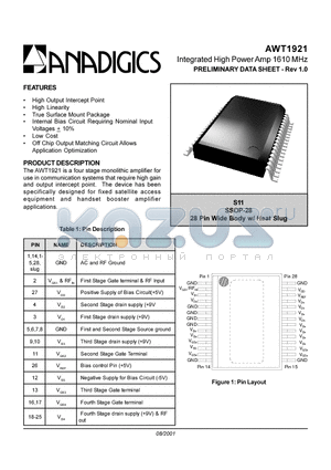 AWT1921 datasheet - Integrated High Power Amp 1610 MHz