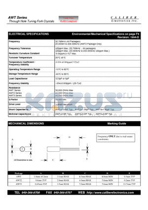 AWT3 datasheet - Through Hole Tuning Fork Crystals