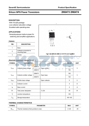 2N6473 datasheet - Silicon NPN Power Transistors