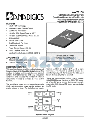 AWT6108 datasheet - Quad Band Power Amplifier Module