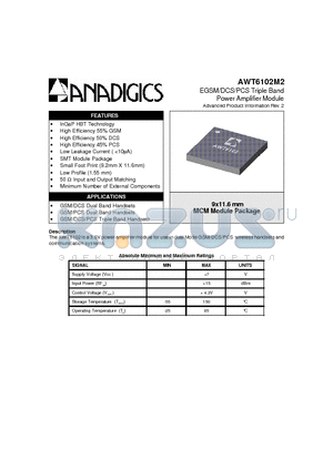 AWT6102M2 datasheet - EGSM/DCS/PCS Triple Band Power Amplifier Module