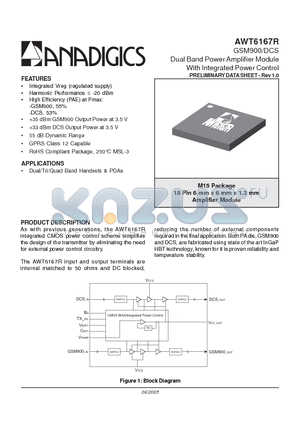 AWT6167R datasheet - GSM900/DCS Dual Band Power Amplifier Module With Integrated Power Control