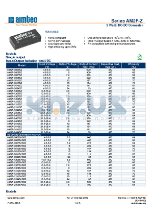 AM2F-0503SH52Z datasheet - 2 Watt | DC-DC Converter