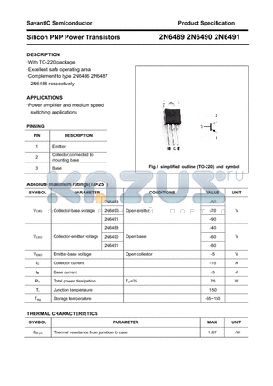 2N6491 datasheet - Silicon PNP Power Transistors