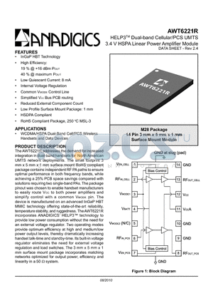AWT6221R datasheet - HELP3 Dual-band Cellular/PCS UMTS 3.4 V HSPA Linear Power Amplifier Module