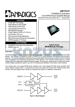 AWT6107 datasheet - EGSM/DCS Dual Band 3.5V GPRS Power Amplifier Module