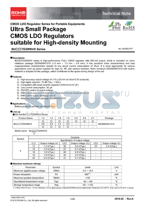 BD15TD2WNVX-TL datasheet - Ultra Small Package CMOS LDO Regulators suitable for High-density Mounting