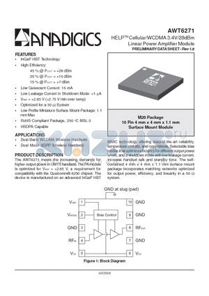 AWT6271 datasheet - HELP Cellular/WCDMA 3.4V/28dBm Linear Power Amplifier Module