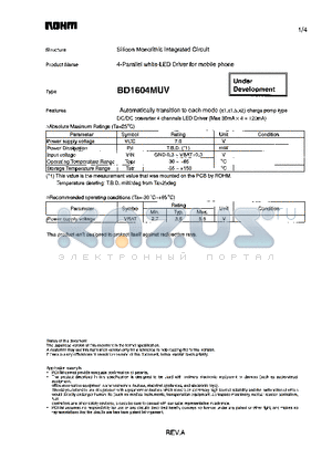 BD1604MUV datasheet - 4-Parallel white-LED Driver for mobile phone