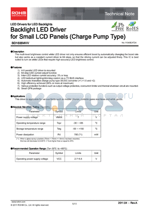 BD1606MVV_11 datasheet - Backlight LED Driver for Small LCD Panels (Charge Pump Type)