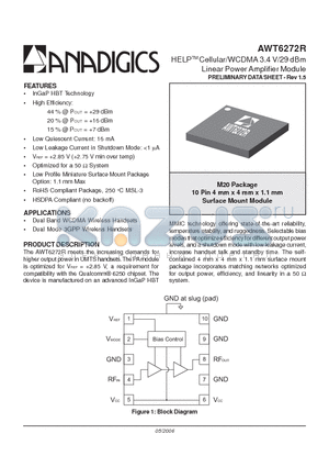 AWT6272RM20P8 datasheet - HELP Cellular/WCDMA 3.4 V/29 dBm Linear Power Amplifier Module
