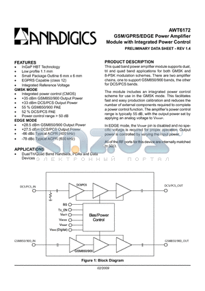 AWT6172HM33P9 datasheet - GSM/GPRS/EDGE Power Amplifier Module with Integrated Power Control