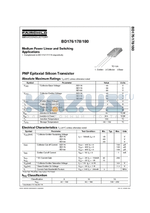 BD178 datasheet - Medium Power Linear and Switching Applications