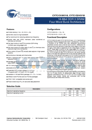 CY7C1321KV18-250BZC datasheet - 18-Mbit DDR II SRAM Four-Word Burst Architecture
