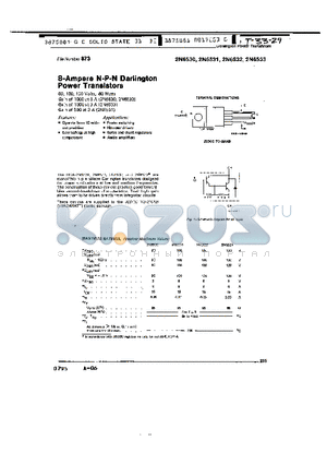 2N6530 datasheet - 8-AMPERE N-P-N DARLINGTON POWER TRANSISTORS
