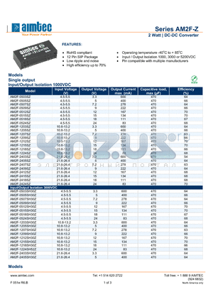 AM2F-Z_13 datasheet - 2 Watt | DC-DC Converter