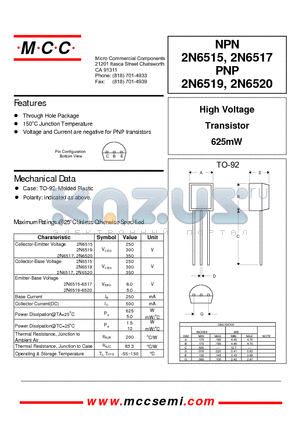 2N6520 datasheet - High Voltage Transistor 625mW
