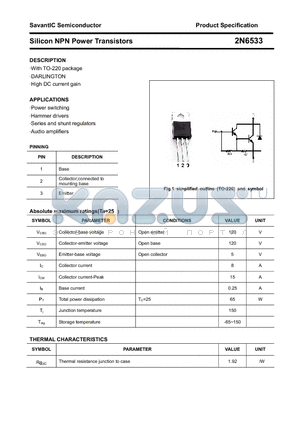 2N6533 datasheet - Silicon NPN Power Transistors
