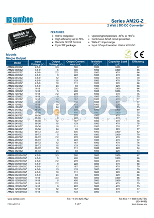 AM2G-0505DZ datasheet - 2 Watt | DC-DC Converter