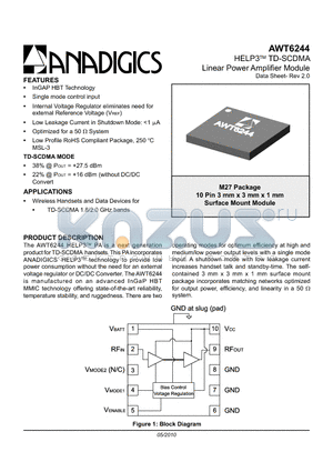 AWT6244RM27Q7 datasheet - HELP3 TD-SCDMA Linear Power Amplifier Module