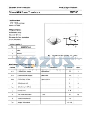 2N6535 datasheet - Silicon NPN Power Transistors