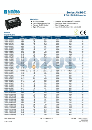 AM2G-0507DZ datasheet - 2 Watt | DC-DC Converter