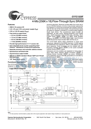 CY7C1325F-117AC datasheet - 4-Mb (256K x 18) Flow-Through Sync SRAM