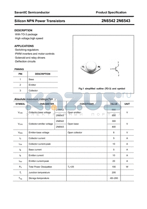 2N6543 datasheet - Silicon NPN Power Transistors