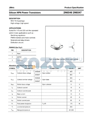 2N6546 datasheet - Silicon NPN Power Transistors