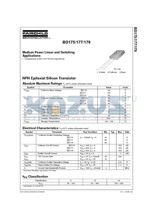 BD179 datasheet - Medium Power Linear and Switching Applications