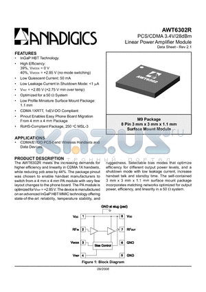 AWT6302RM9Q7 datasheet - PCS/CDMA 3.4V/28dBm Linear Power Amplifier Module