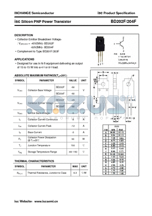 BD202F datasheet - isc Silicon PNP Power Transistor